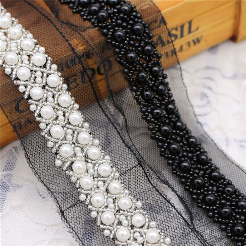 Nail Bead Lace Trim Sequin Organza Lace Ribbon For Cloth Decorative Accessories