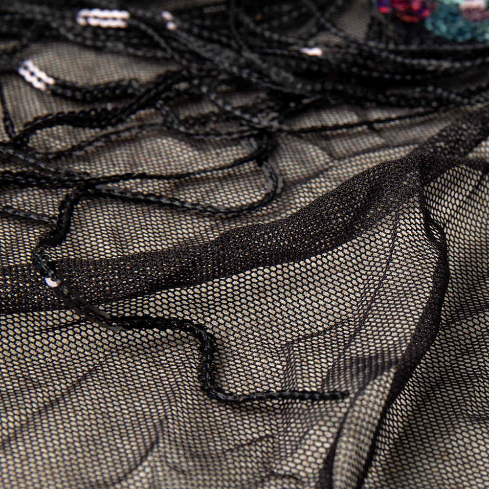 Sparkle Black Mesh Sequin Flower Fabric For Dance And Evening Dress Fabric