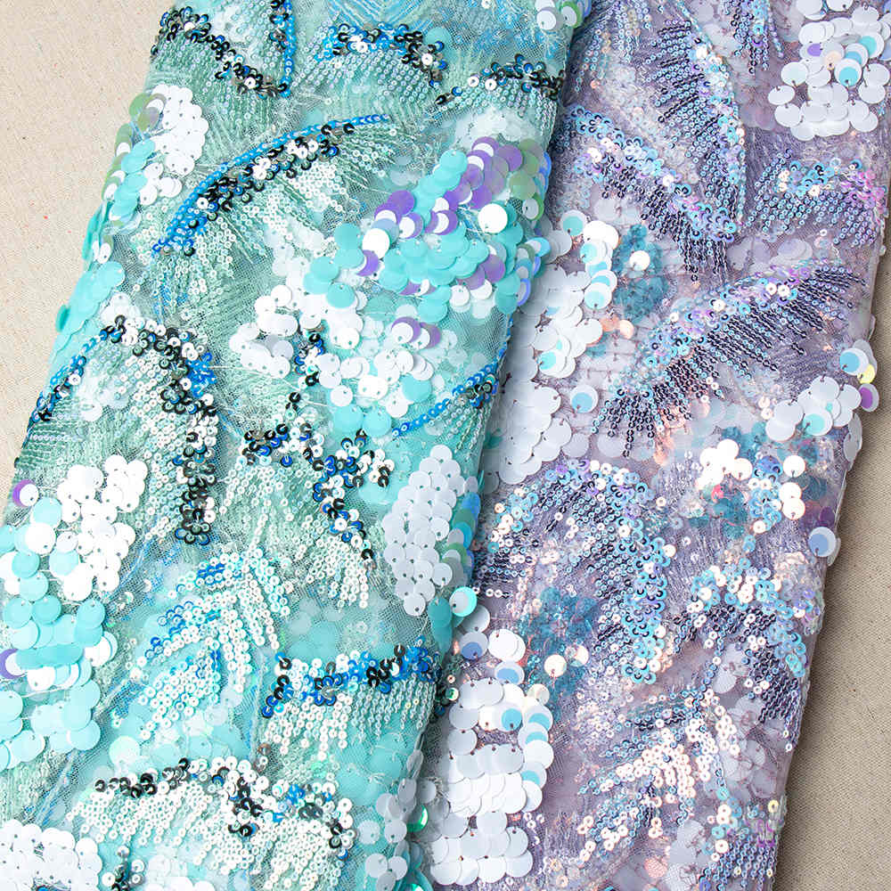 Rich Style Glitter Clothing Fabric Sparkly Mesh Sequin Floral Fabric