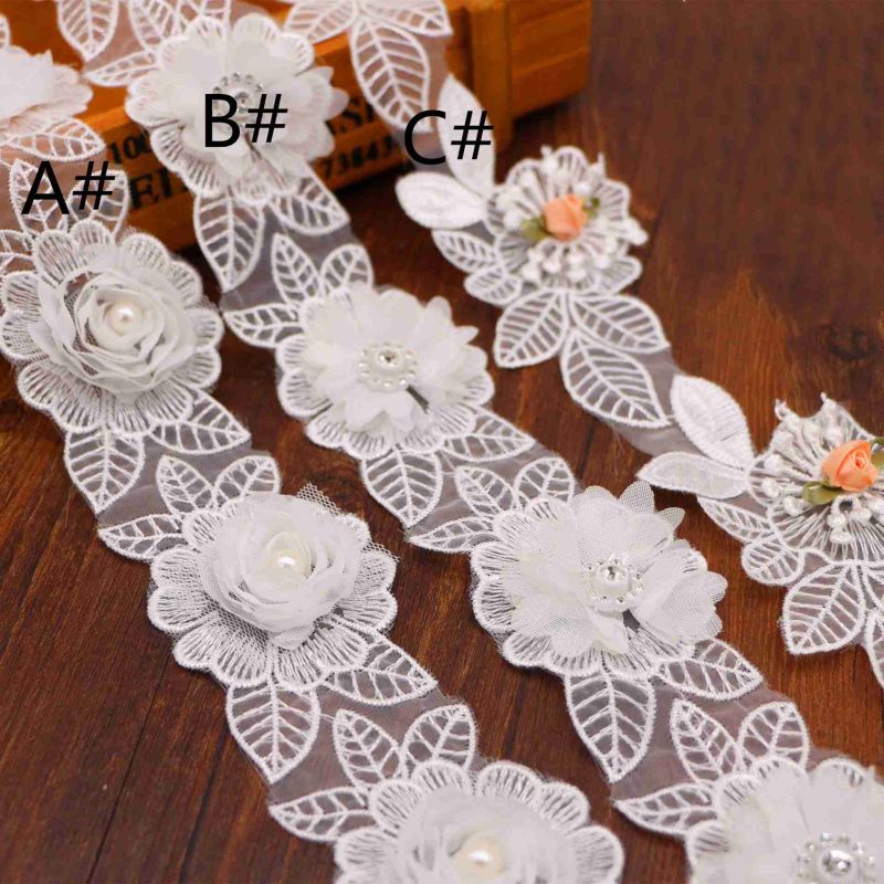 3D Bridal Beaded Sequins Flower Trim Sold By Yard