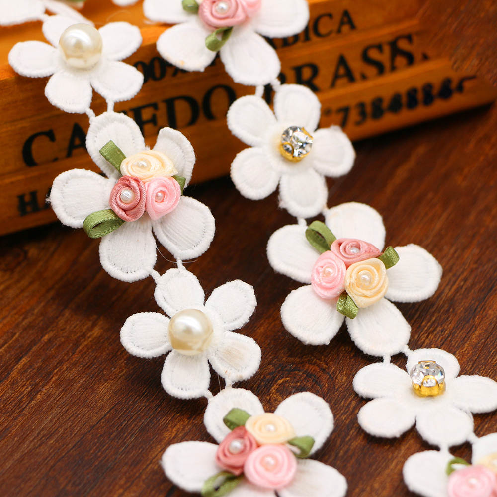 Vintage Perlen Pailletten Blumenstickerei Spitzenbesatz