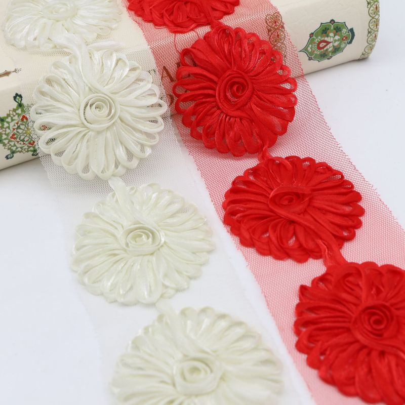 Китай Винтажная кружевная отделка для шитья цветов 3D для украшения одежды, производитель