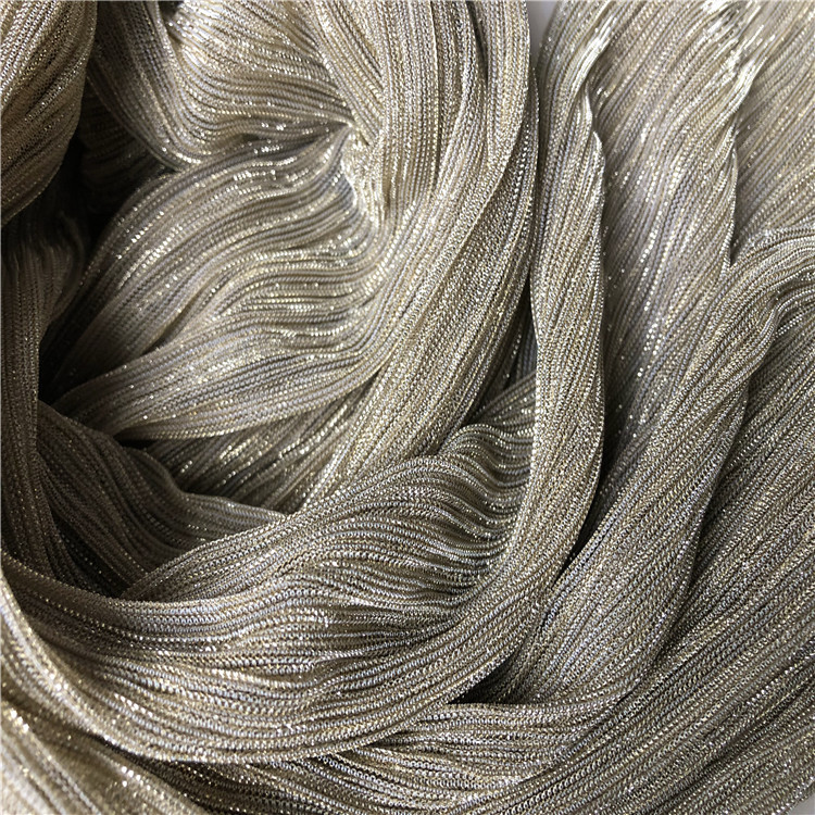 Hot Sale Metallic Bright Silk Moonlight Lurex Fabric Shiny Crease Pleated Lurex Knit Fabric Elastic Polyester Fabric