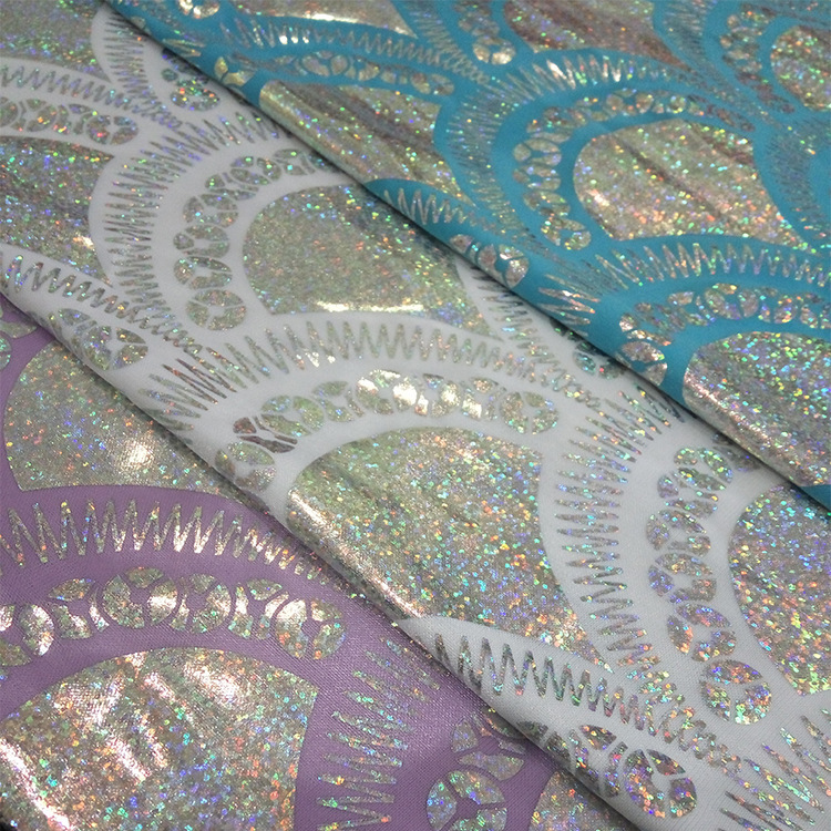 Tissu bronzant à grande échelle scintillant tissu en Polyester à tricoter extensible tissu en feuille métallique élastique en feuille holographique