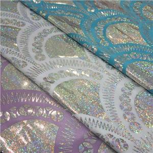 Sparkle Big Scale Bronzing Fabric Stretch Knitting Polyester Fabric Elastic Metallic Foil Coatintg Holographic Foil Fabric