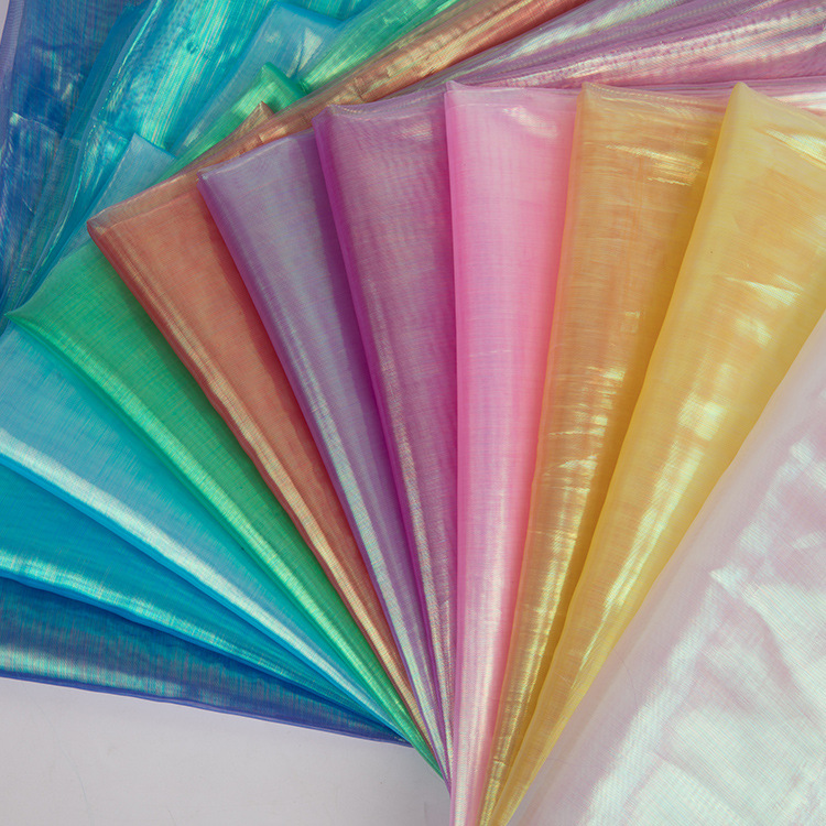 Ready To Ship Crafts Decorative Gauze Encryption Flat Yarn Magic Color Organza Fabrics Colorful 100% Nylon Fabric
