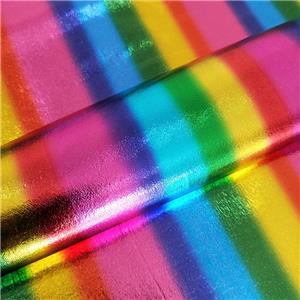 Venta al por mayor, tela de bronceado de Color arcoíris elástico de 4 vías, tela de estampado en caliente holográfica brillante, tela de lámina de oro colorida