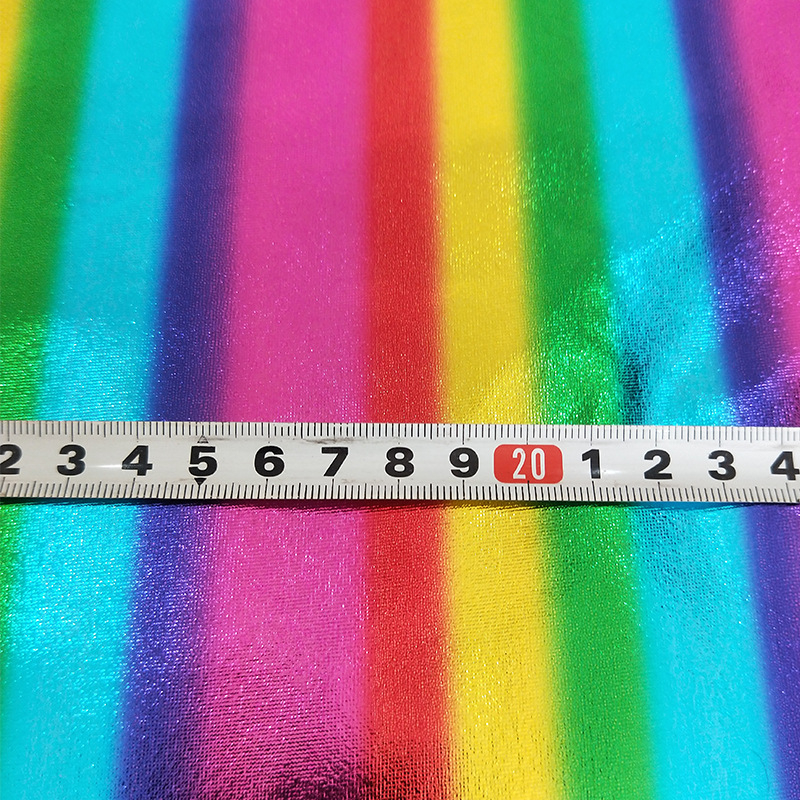 Китай Оптовая 4 Way Stretch Rainbow Color Bronzing Fabric Sparkle Holographic Hot Stamp Fabric Красочная ткань из золотой фольги, производитель