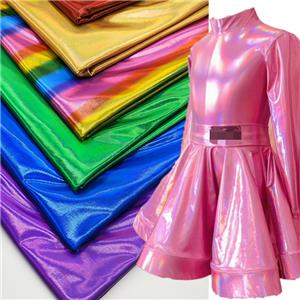 Yeni Tasarım Sihirli Renk Bronzlaştırıcı Elastik Kumaş Latin Dans Elbise Örme 4 Yollu Holografik Folyo Kumaş Altın Damgalama Kumaş
