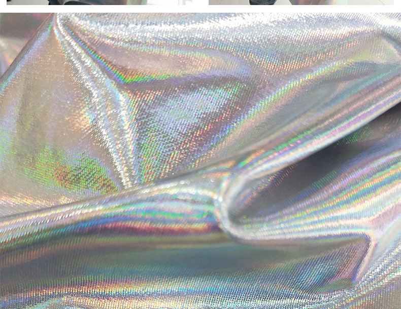 Wholesale Four Side Elastic Holographic Foil Fabric Magic Color Plain Gold Stamping Fabric Shiny Foil Stamping Bronzing Fabric