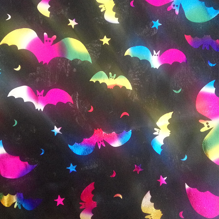 Wholesale Halloween Stars Moon Print Knitted Gilding Fabrics Halloween Colorful Bat Hat Cape Fabric Foil Hot Stamping Fabric