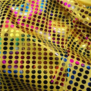 Tecido de bronzeamento de pontos grandes cor de arco-íris brilhante poliéster holográfico sólido malha folha de ouro tecido estampado a quente