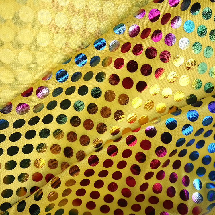 Sparkle Rainbow Color Large Dot Bronzing Fabric Solid Holographic Polyester Knitted Gold Foil Hot Stamping Foiling Fabric