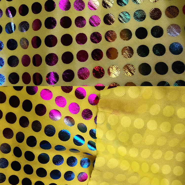 Sparkle Rainbow Color Large Dot Bronzing Fabric Solid Holographic Polyester Knitted Gold Foil Hot Stamping Foiling Fabric