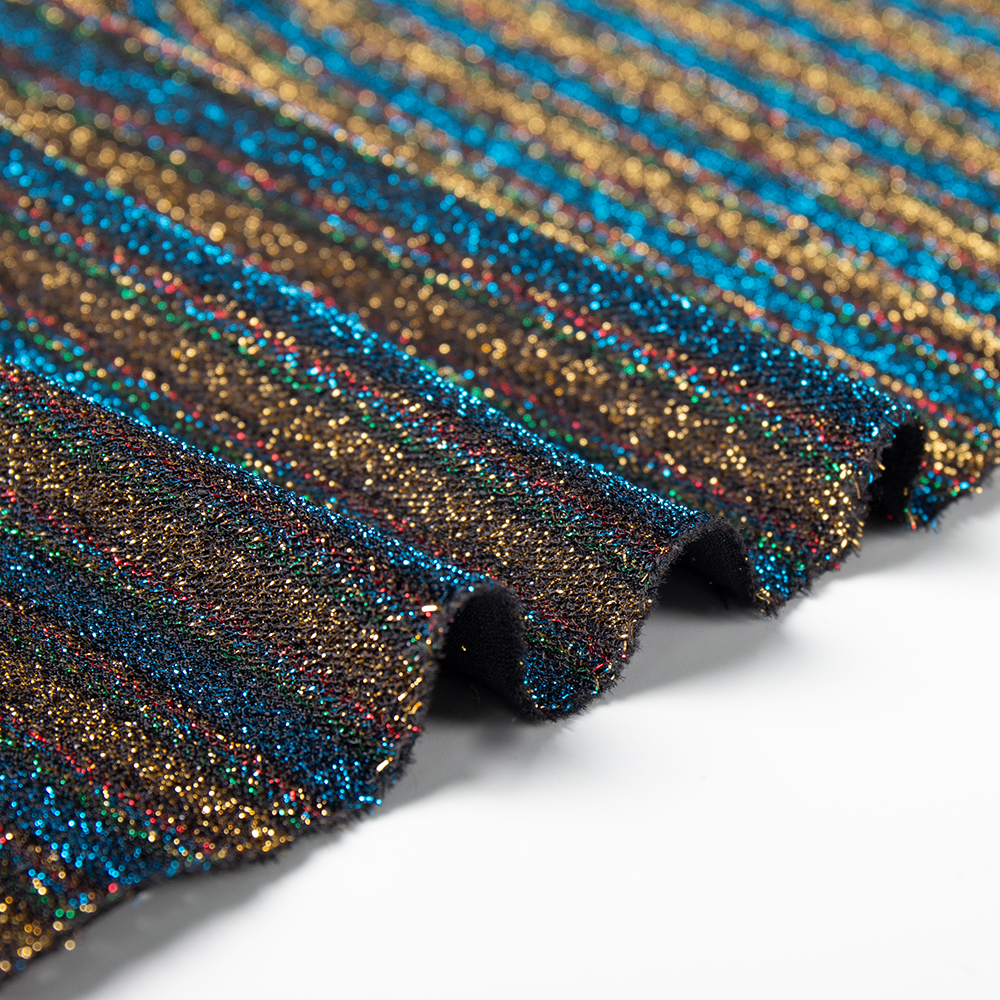 Китай Оптовая спандекс ткань для купальника бикини стрейч блестящие металлические ткани люрекс ткань, производитель