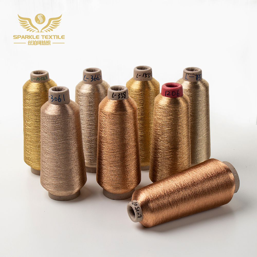 Low Price Dongyang ST Type Embroidery Metallic Thread Copper Sparkle Common Gold 150 D Polyester Lurex Metallic Yarn
