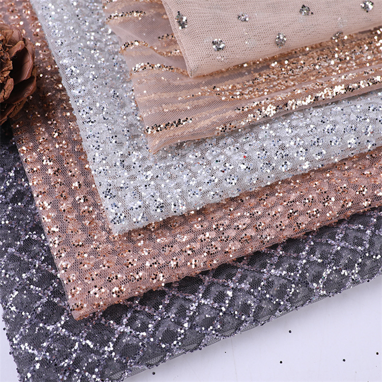 Sparkly 100% Polyester Prom Voile Fabric Luxury Tulle Lace Sheer Foil Mesh Metallic Sequin Fabrics