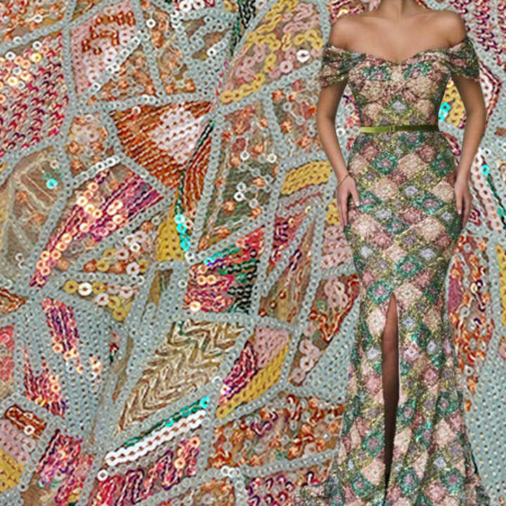 Crystal Bridal Роскошная блестящая сетчатая ткань Блестящая блестящая ткань с пайетками геометрическая ткань с пайетками