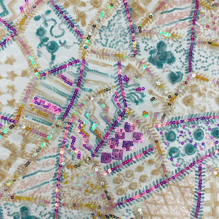 Китай Crystal Bridal Роскошная блестящая сетчатая ткань Блестящая блестящая ткань с пайетками геометрическая ткань с пайетками, производитель