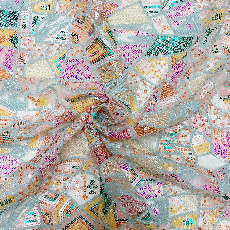Китай Crystal Bridal Роскошная блестящая сетчатая ткань Блестящая блестящая ткань с пайетками геометрическая ткань с пайетками, производитель