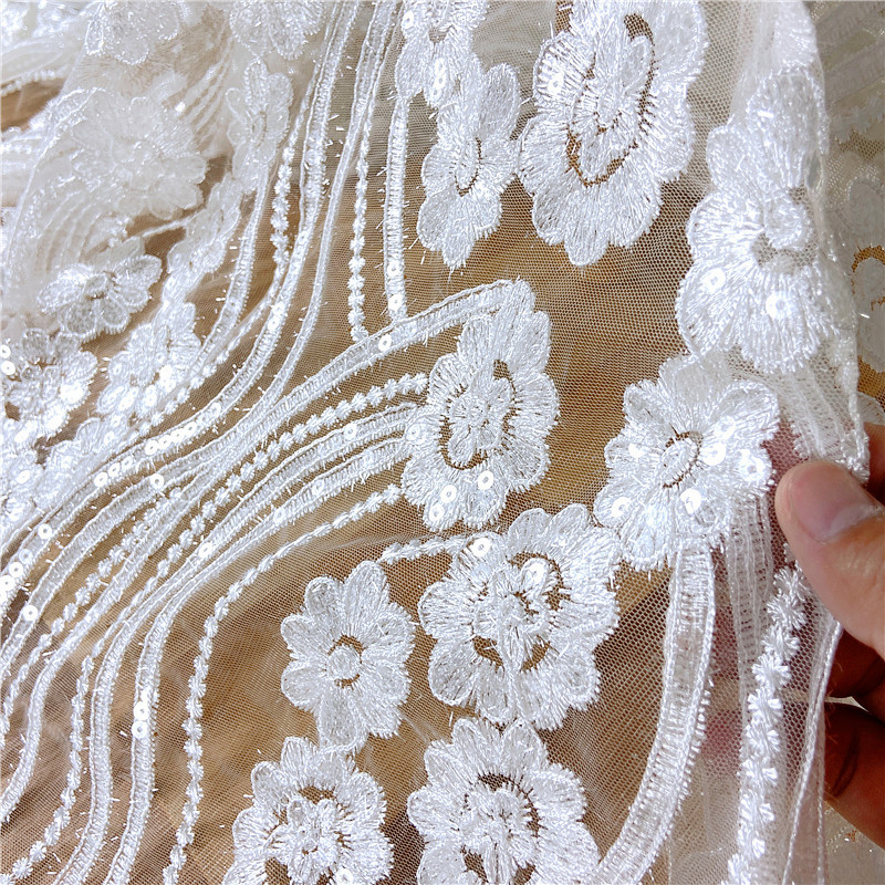 Китай белый свадебный кристалл роскошная ткань с вышивкой пайетками кружевная ткань с пайетками ткань с пайетками для свадебного платья, производитель