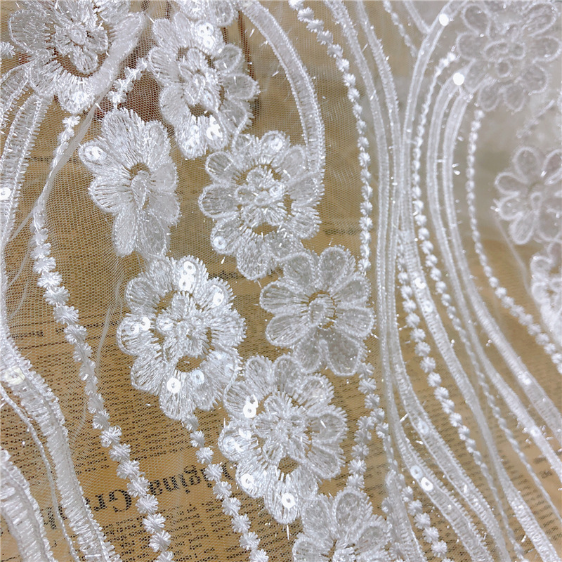 white bridal crystal Luxury sequin embroidery fabric sequin lace fabric sequin fabric for wedding dress