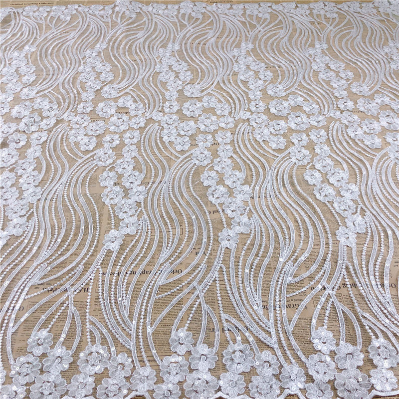 Китай белый свадебный кристалл роскошная ткань с вышивкой пайетками кружевная ткань с пайетками ткань с пайетками для свадебного платья, производитель