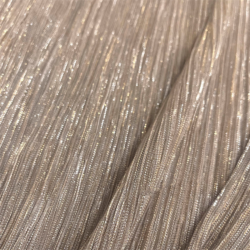 Sparkling Luster Stretch Knitting Fabric Lightweight Tulle Fabric Pleating Glitter Mesh Fabric