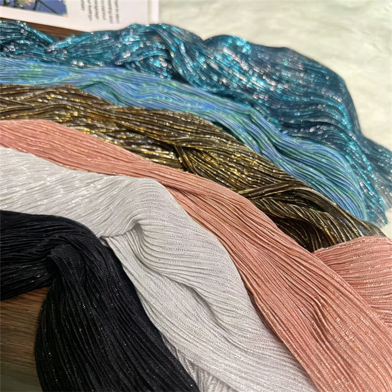Sparkling Luster Stretch Knitting Fabric Lightweight Tulle Fabric Pleating Glitter Mesh Fabric