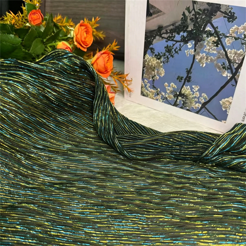 Sparkling Luster Stretch Knitting Fabric Lightweight Tulle Fabric Pleating Glitter Mesh Fabric