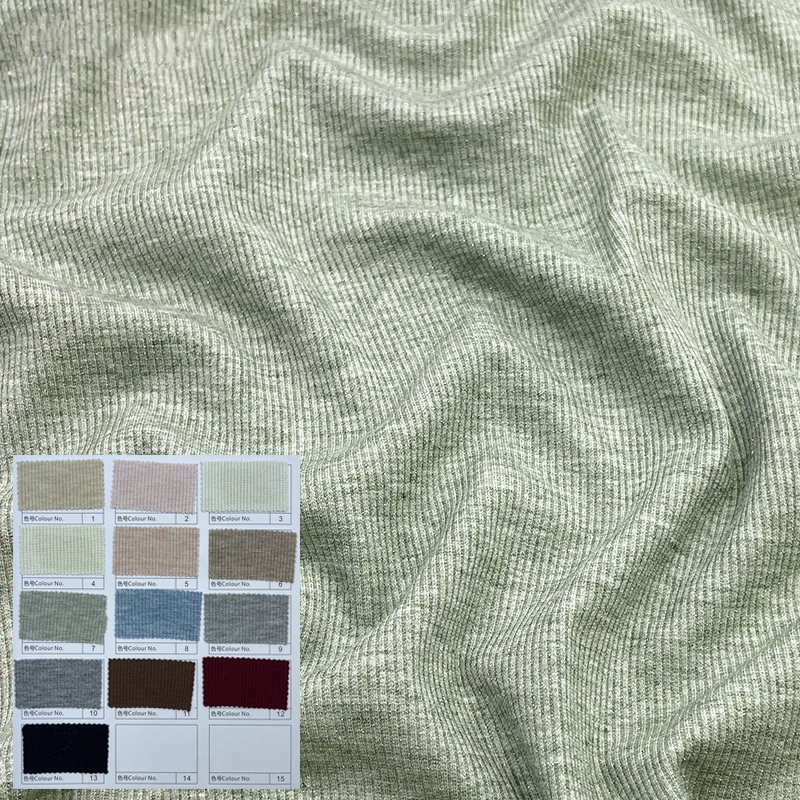 280gsm Silver Metallic Yarn Sparkle 2x2 Rib Knitted Fabric with Nylon & Rayon for Winter Dress Lining