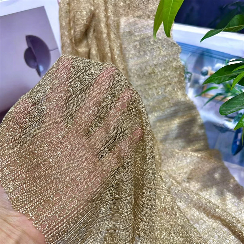 Women Dress Elastic Luster Mesh Fabric Sparkling Jacquard Spandex Metallic Stretch Cotton Knitting Fabric