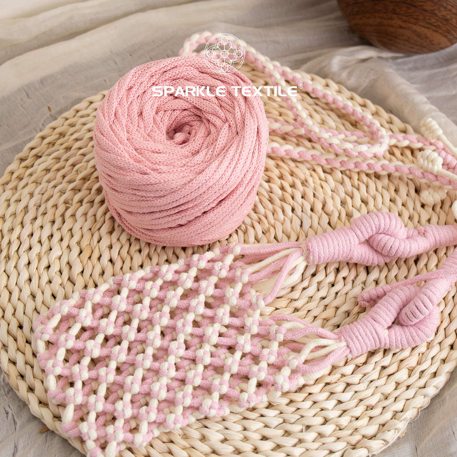 Hollow Cotton Linen Blend Round Ply Yarn Trendy Crochet Thread for DIY Beach Bags, Mesh Net Bags