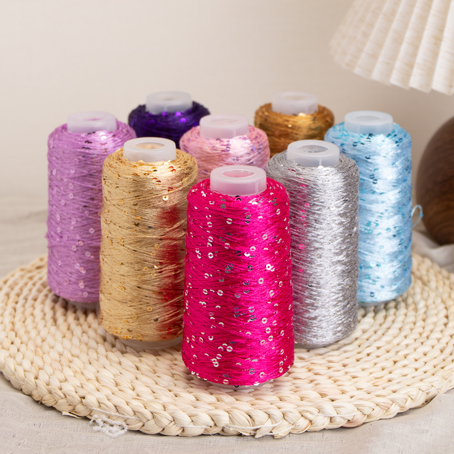 50g Packing Standard Density 3mm Sequin Fancy Yarn Combed 150D Polyester Sequin Thread