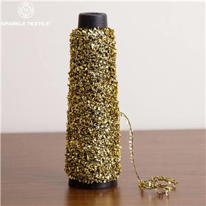 Wholesale PET Metallic Fancy Yarn Black Core Gold Chip Confetti Yarn Gold Butterfly Yarn for Knitted Weaving Sweater Jacket