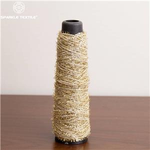 Polyester Beige Base Flat Tape Toothbrush Yarn Metallic Fancy Yarn Gold Spike Tape Yarn for Knitting Weaving Fabric