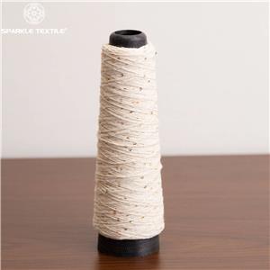 Beige Base Mini Glitter Sequin Fancy Yarn Cotton Polyester Blended Yarn Small Round Sequins Yarn for Fabric Knitting Weaving