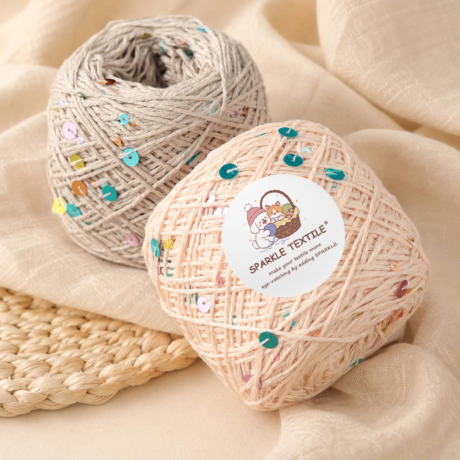 Wholesale 50g Packing 3+6mm Knitted Sequin Fancy Yarn Hand Knitting Sequin Yarn Pure Cotton Hand DIY Blended Crochet Yarn