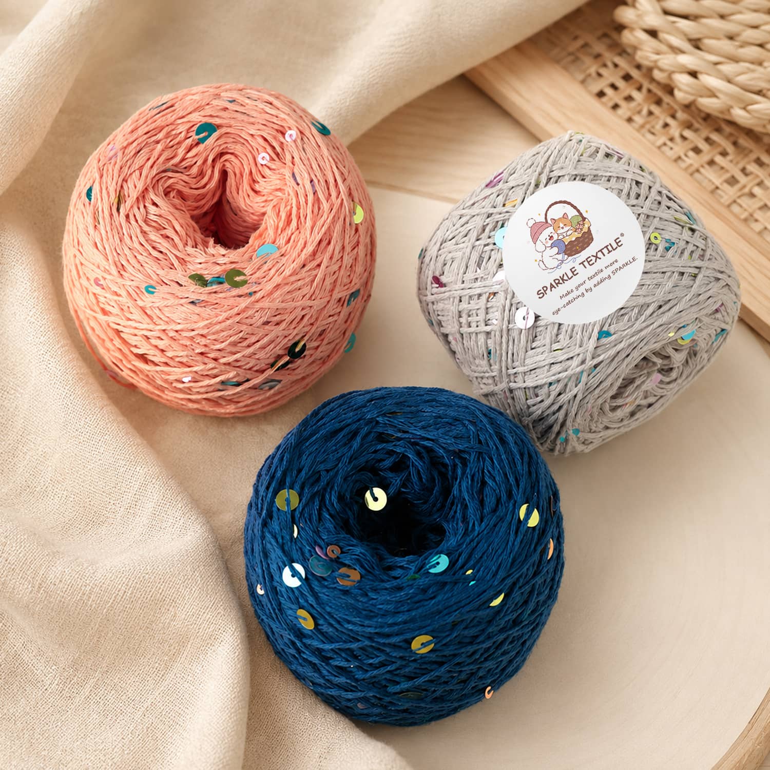Wholesale 50g Packing 3+6mm Knitted Sequin Fancy Yarn Hand Knitting Sequin Yarn Pure Cotton Hand DIY Blended Crochet Yarn