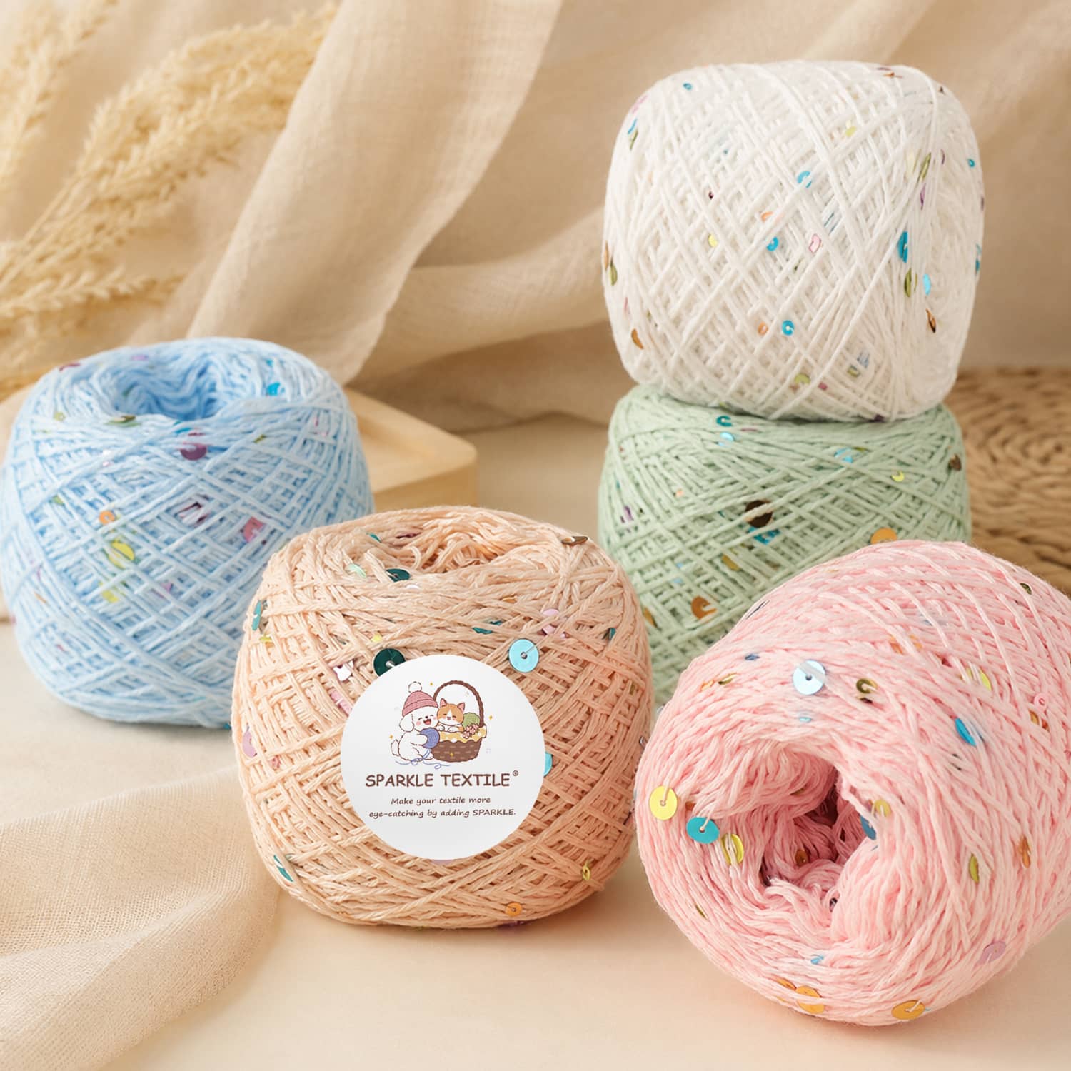 Wholesale 50g Packing 3+6mm Knitted Sequin Fancy Yarn Hand Knitting Sequin Yarn Pure Cotton Hand DIY Blended Crochet Yarn