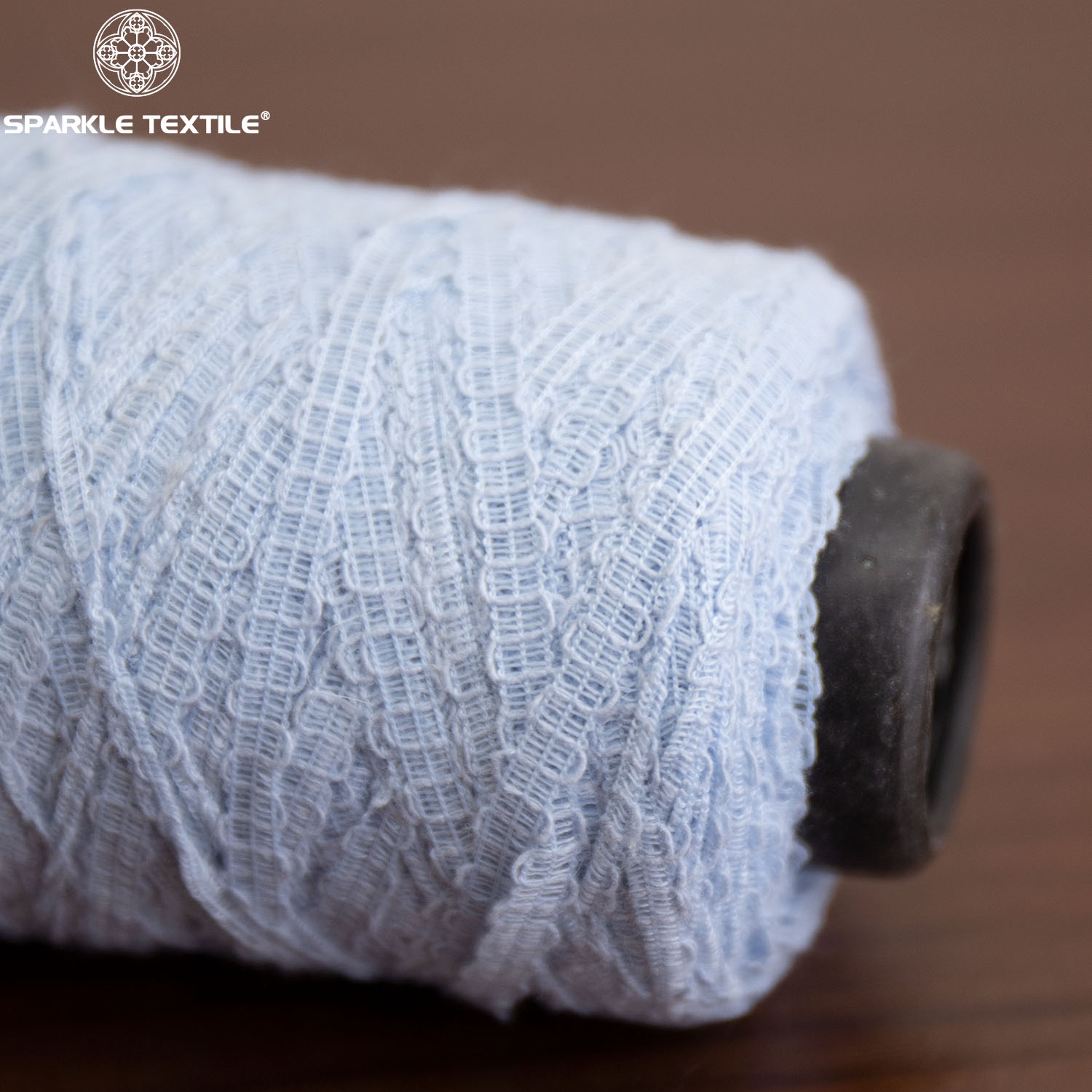 Light Blue Lace Ribbon Fancy Yarn Scallop Edge Tape Yarn Novelty Flat Tape Yarn for Knitting Crochet Garment Home Textile
