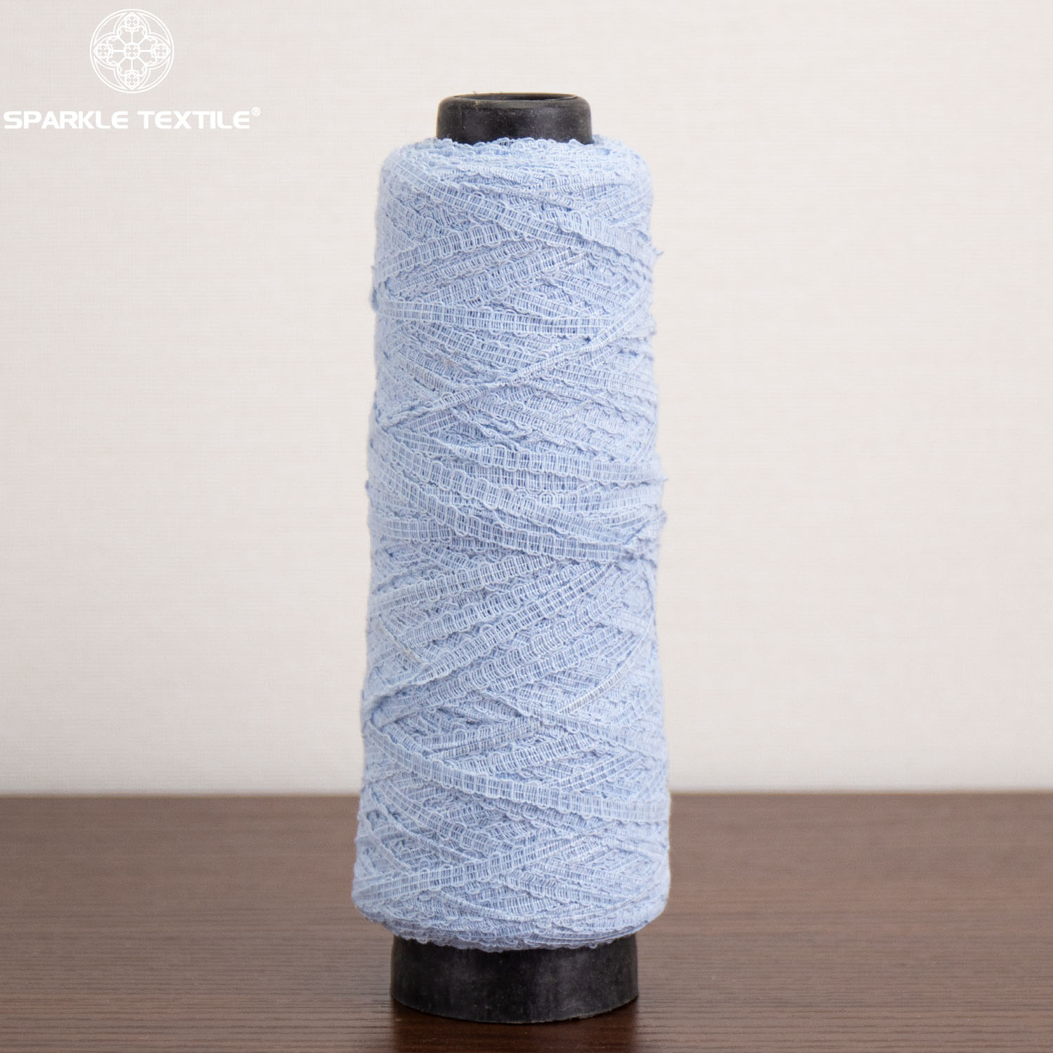 Light Blue Lace Ribbon Fancy Yarn Scallop Edge Tape Yarn Novelty Flat Tape Yarn for Knitting Crochet Garment Home Textile