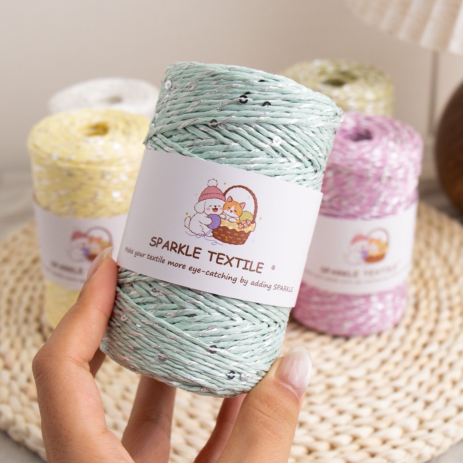 Pastel Color Sequin Raffia Paper Twine Metallic Glitter Paper String for DIY Crochet Bag Gift Wrapping & Craft Decoration