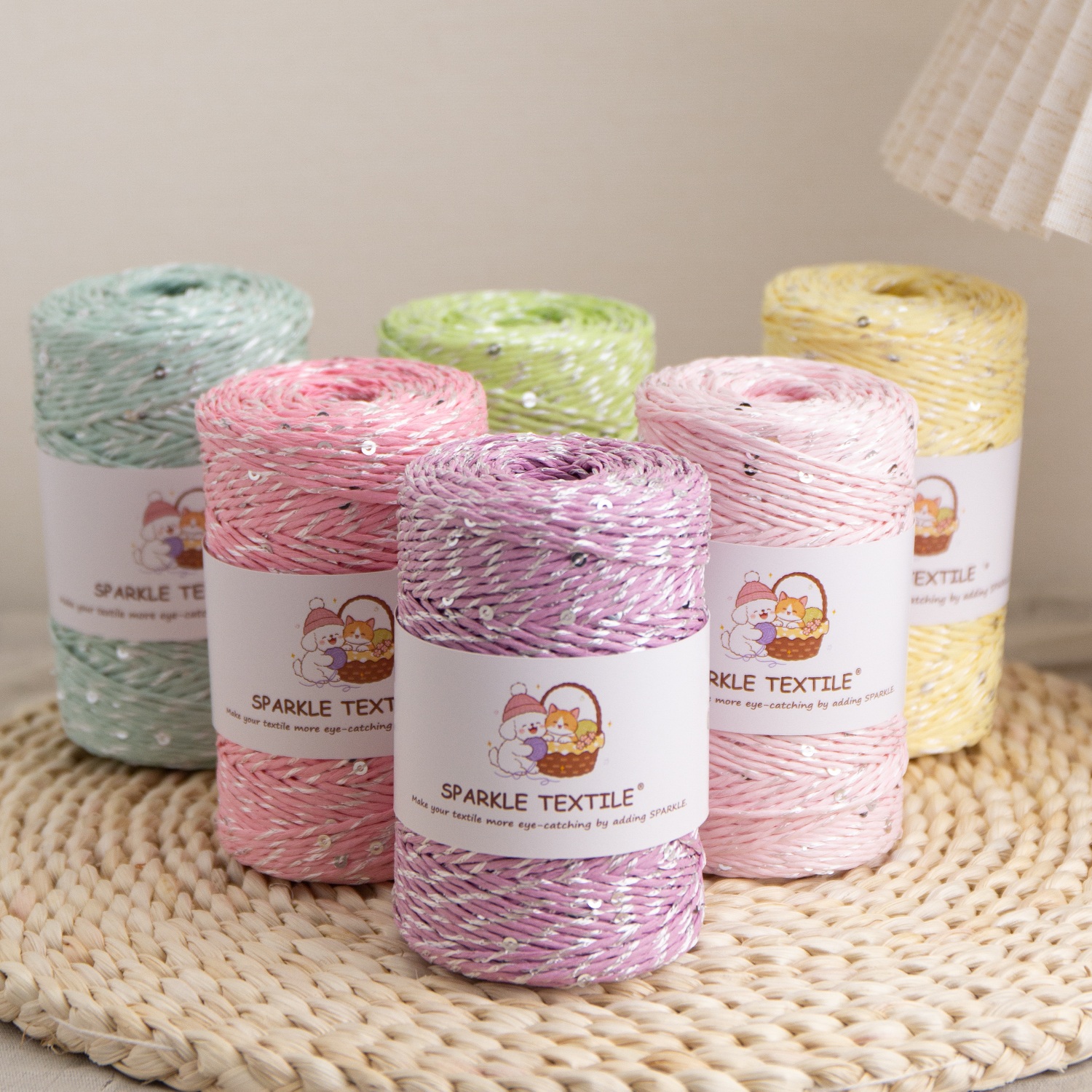 Pastel Color Sequin Raffia Paper Twine Metallic Glitter Paper String for DIY Crochet Bag Gift Wrapping & Craft Decoration