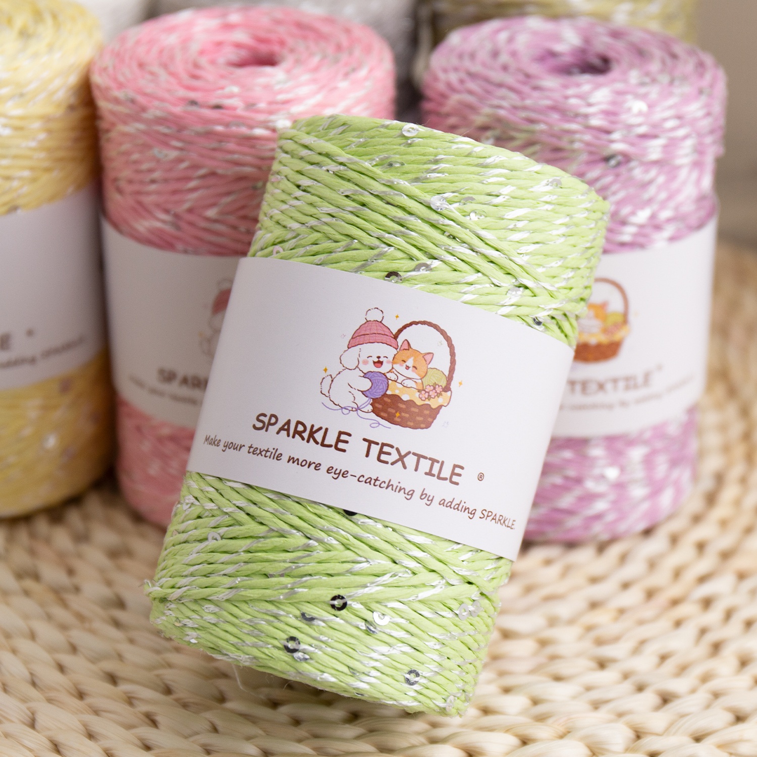 Pastel Color Sequin Raffia Paper Twine Metallic Glitter Paper String for DIY Crochet Bag Gift Wrapping & Craft Decoration