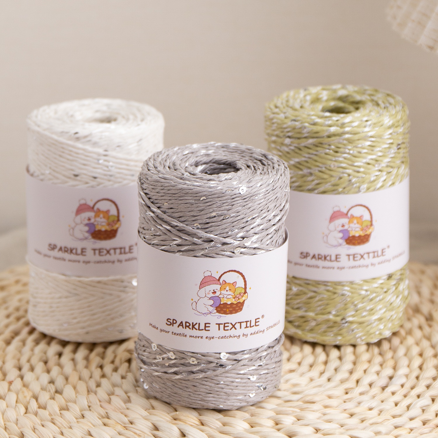 Pastel Color Sequin Raffia Paper Twine Metallic Glitter Paper String for DIY Crochet Bag Gift Wrapping & Craft Decoration