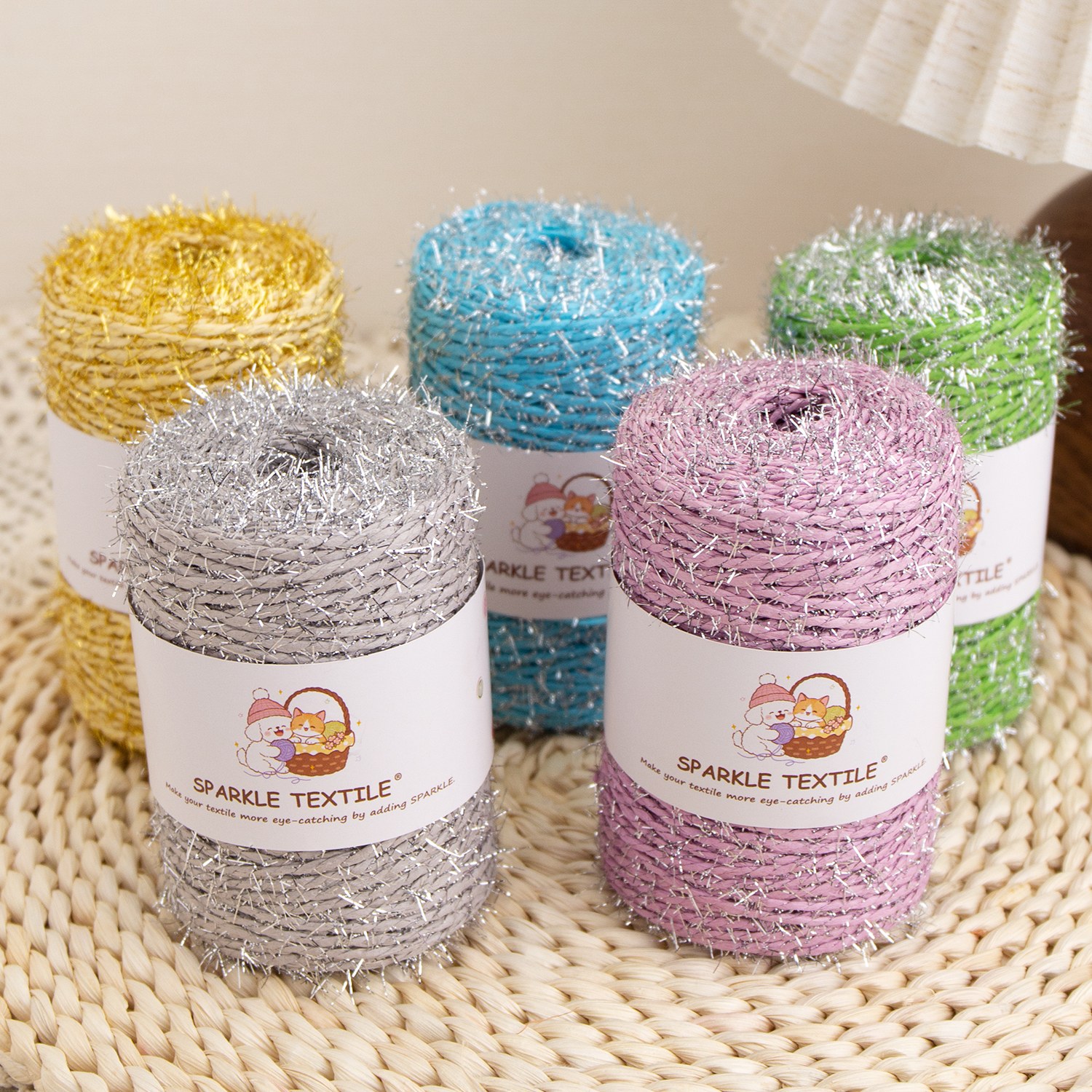100g Macaron Color Shiny Raffia Yarn, Non-fading Soft Glitter Raffia String for DIY Hand Knitting Summer Crafts
