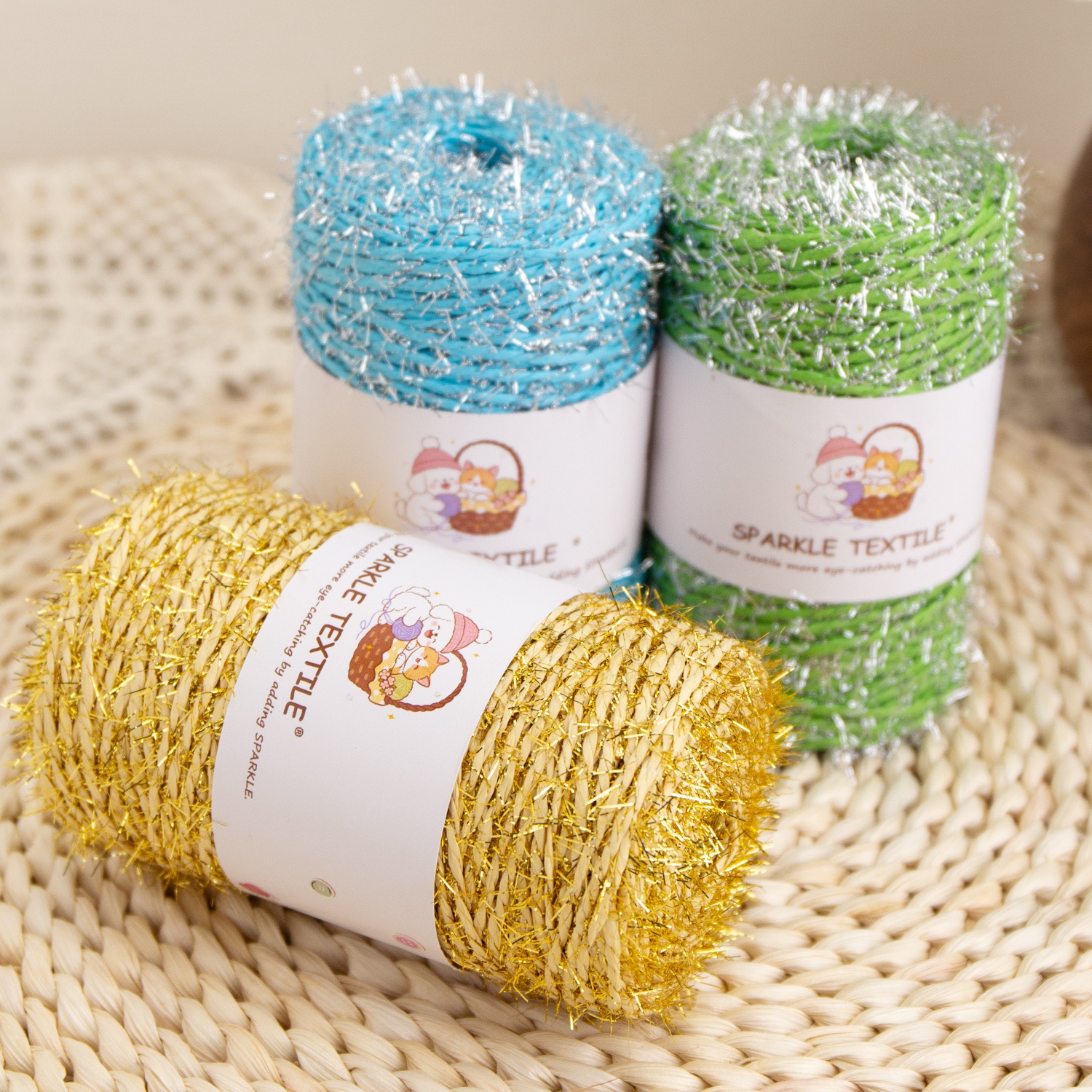 100g Macaron Color Shiny Raffia Yarn, Non-fading Soft Glitter Raffia String for DIY Hand Knitting Summer Crafts