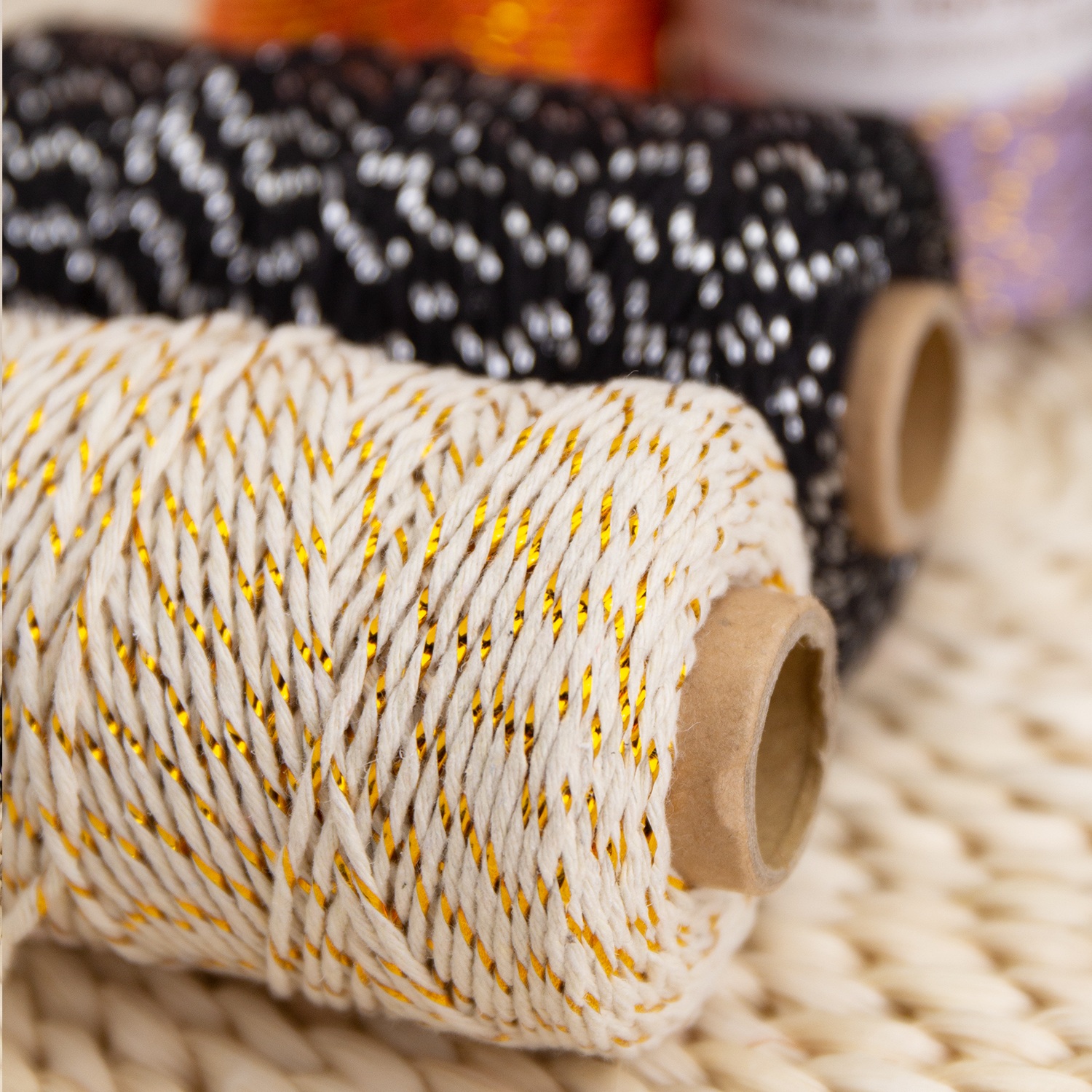 Metallic Cotton Twine, Gold Silver Lurex Cotton String, Colorful Sparkle Cotton Yarn for Gift Wrapping, Crochet Craft & Wedding Decoration