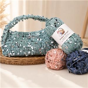 Multi Color 2mm Polyester Mix Metallic Hollow Yarn Silver Sequins Glitter Metallic Yarn for Knitting & Crochet